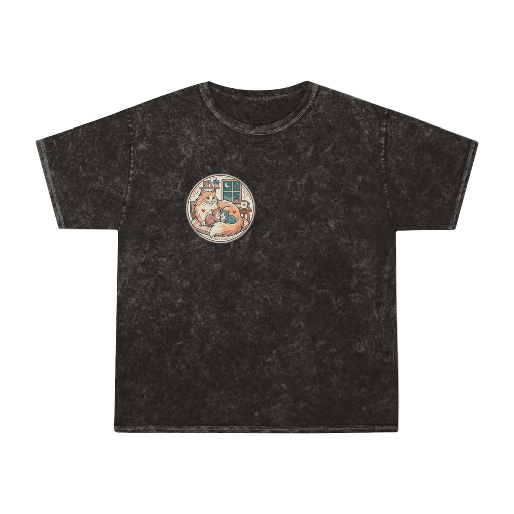 Cozy Cat Cottage T-Shirt — Vintage Mineral Wash Cat Illustration