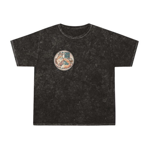 Cozy Cat Cottage T-Shirt — Vintage Mineral Wash Cat Illustration