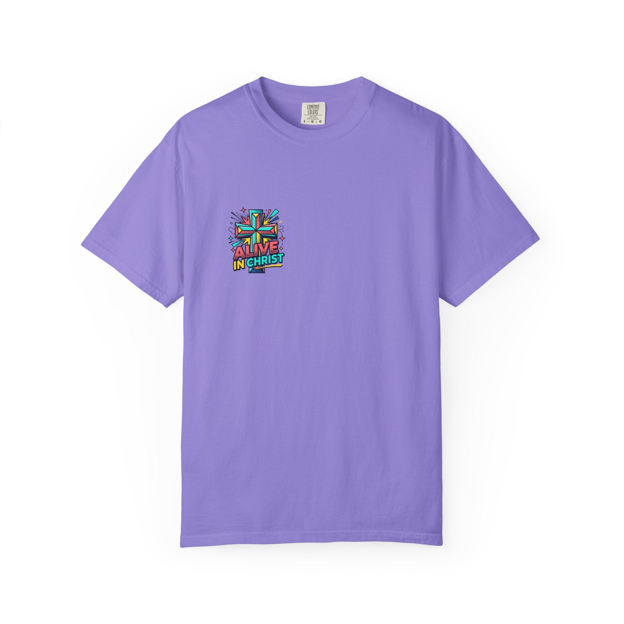 T-Shirt — "Alive in Christ" Colorful Cross Christian Tee