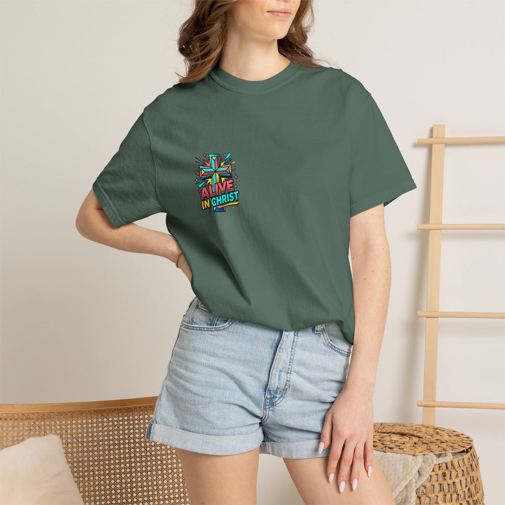 T-Shirt — "Alive in Christ" Colorful Cross Christian Tee