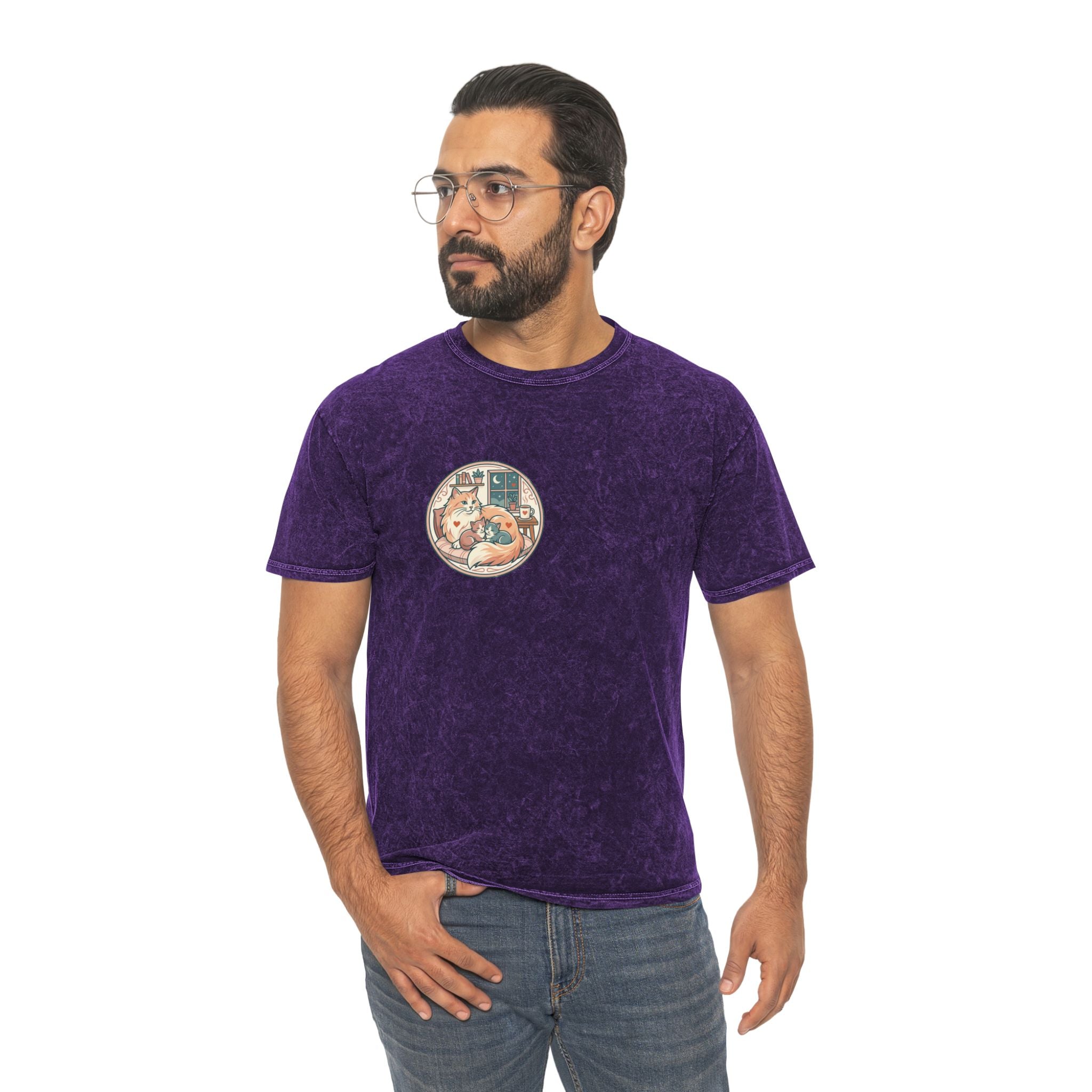 Cozy Cat Cottage T-Shirt — Vintage Mineral Wash Cat Illustration