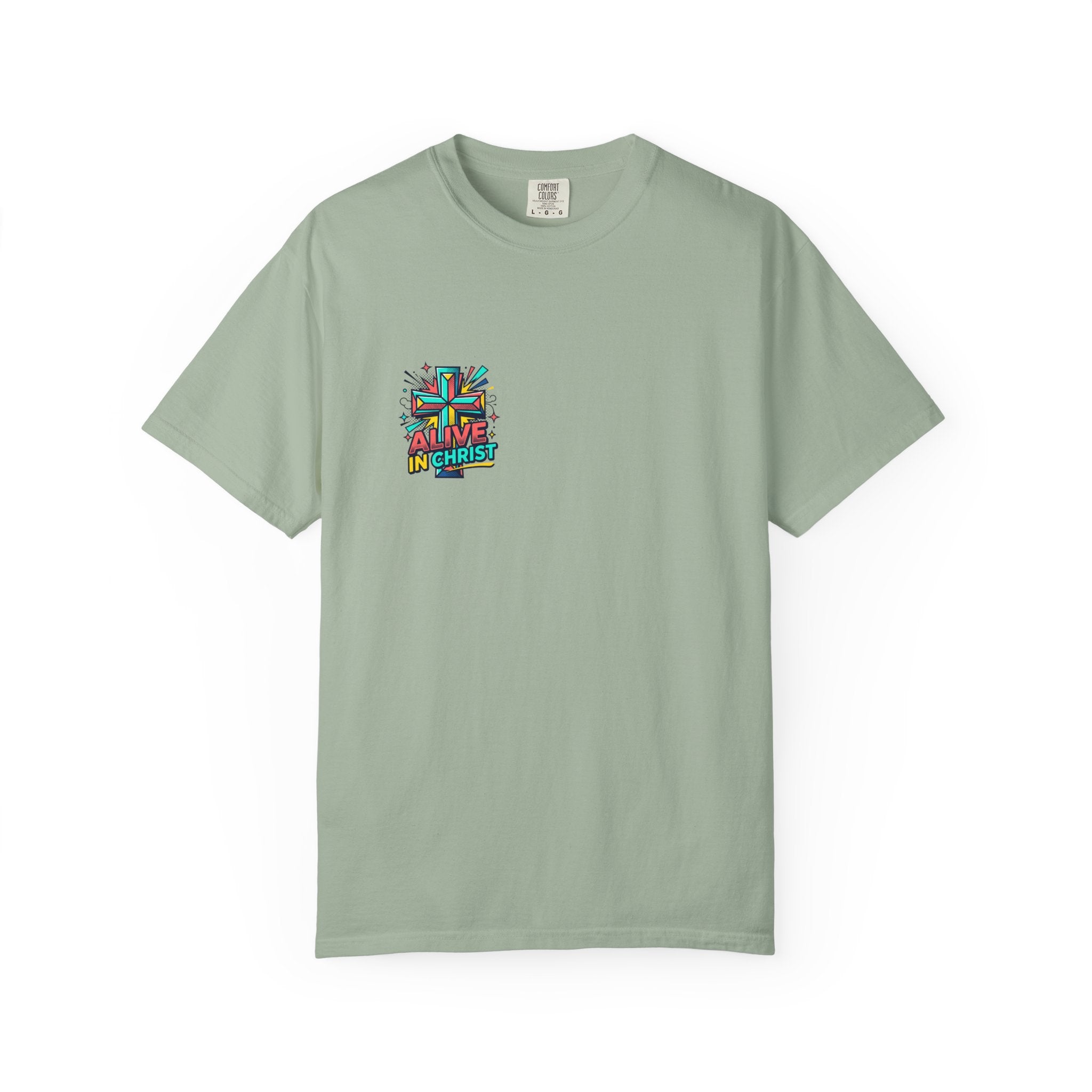 T-Shirt — "Alive in Christ" Colorful Cross Christian Tee