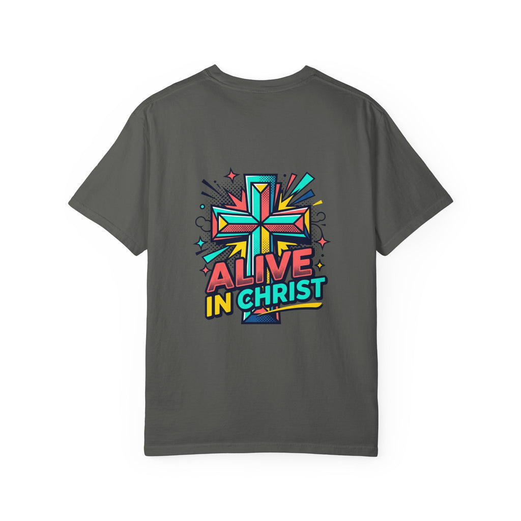 T-Shirt — "Alive in Christ" Colorful Cross Christian Tee