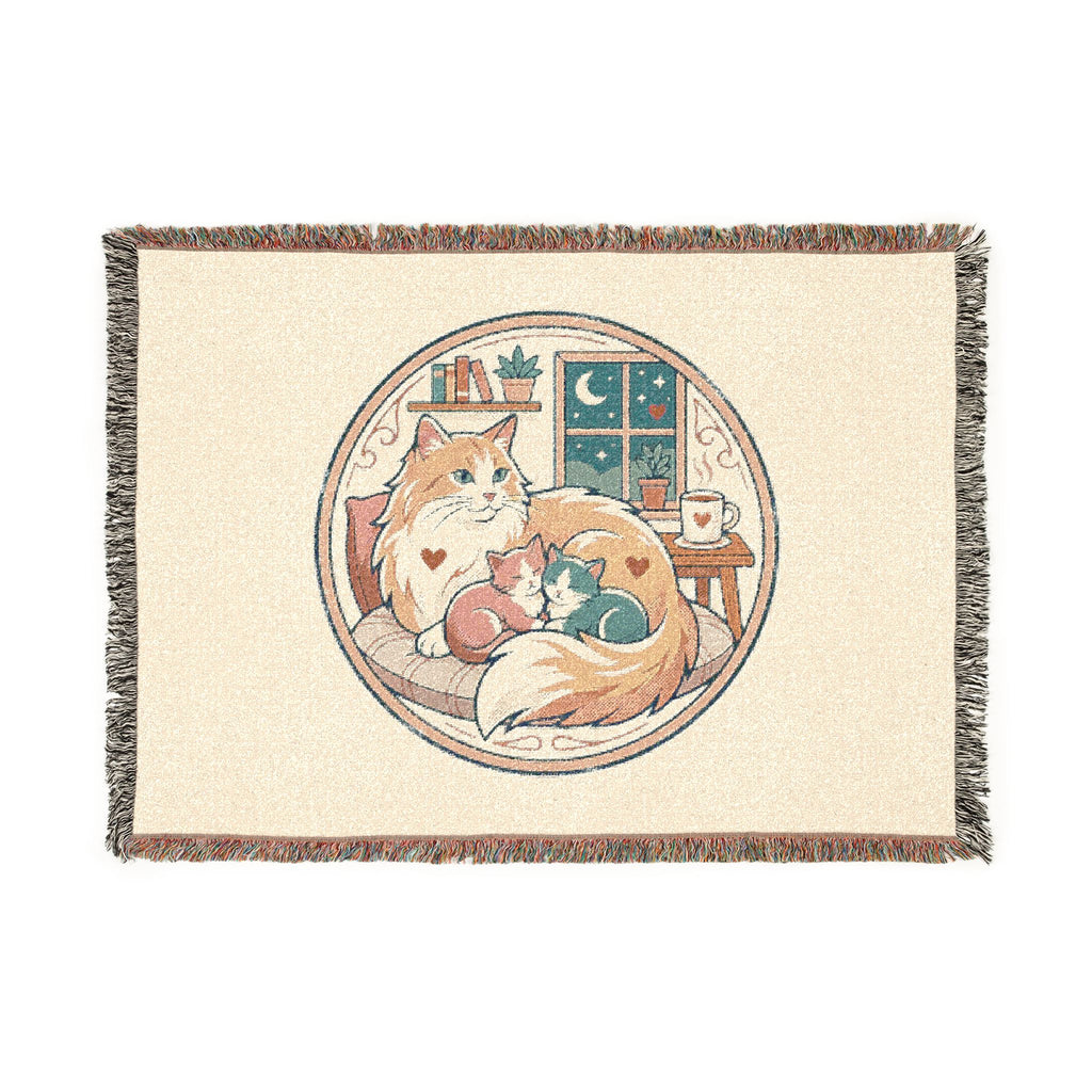 Cat Cozy Woven Blanket – Whimsical Nighttime Woodland Throw