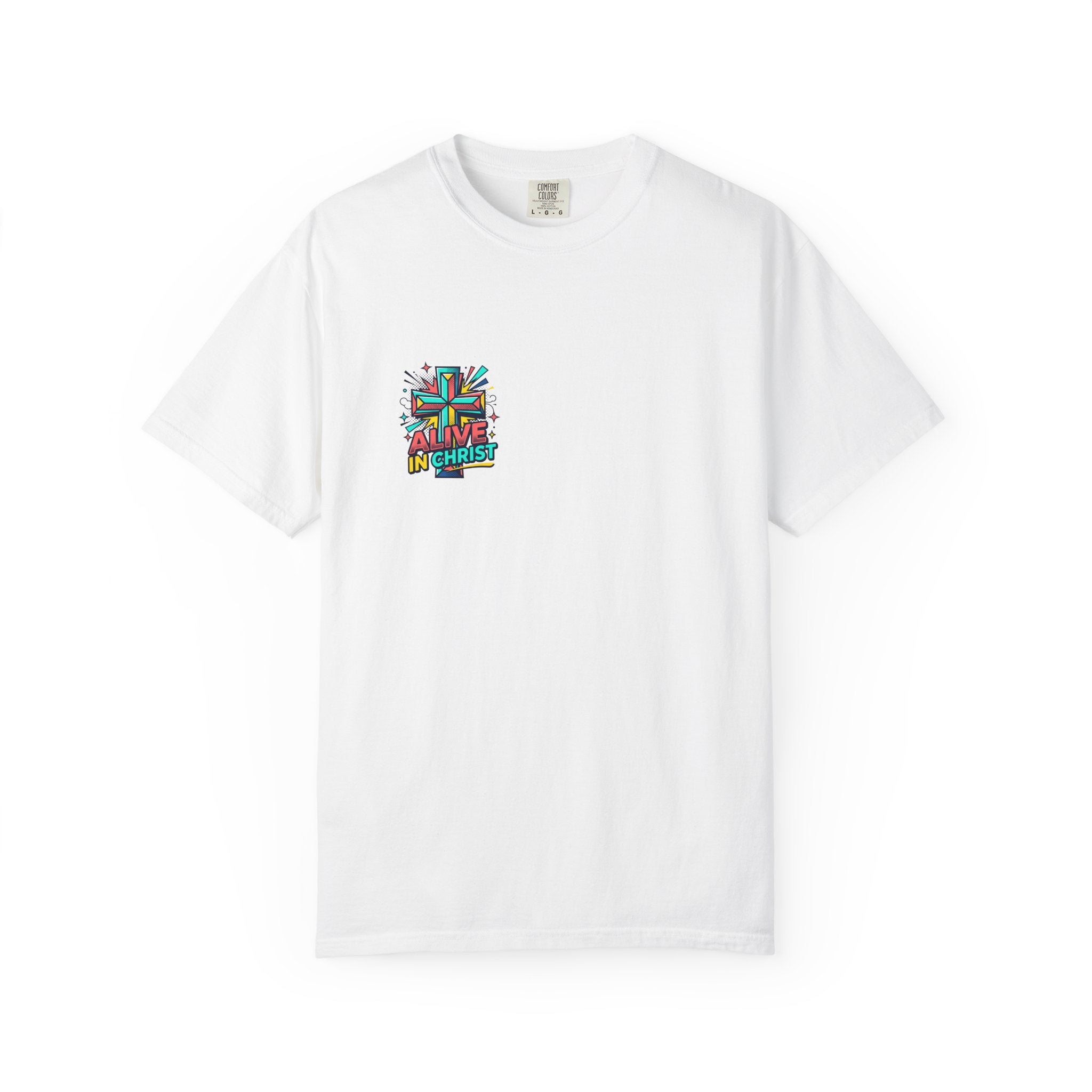 T-Shirt — "Alive in Christ" Colorful Cross Christian Tee