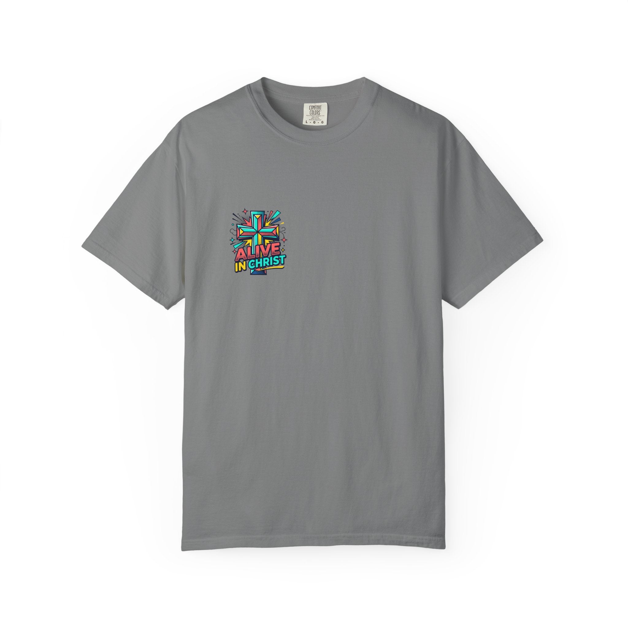 T-Shirt — "Alive in Christ" Colorful Cross Christian Tee