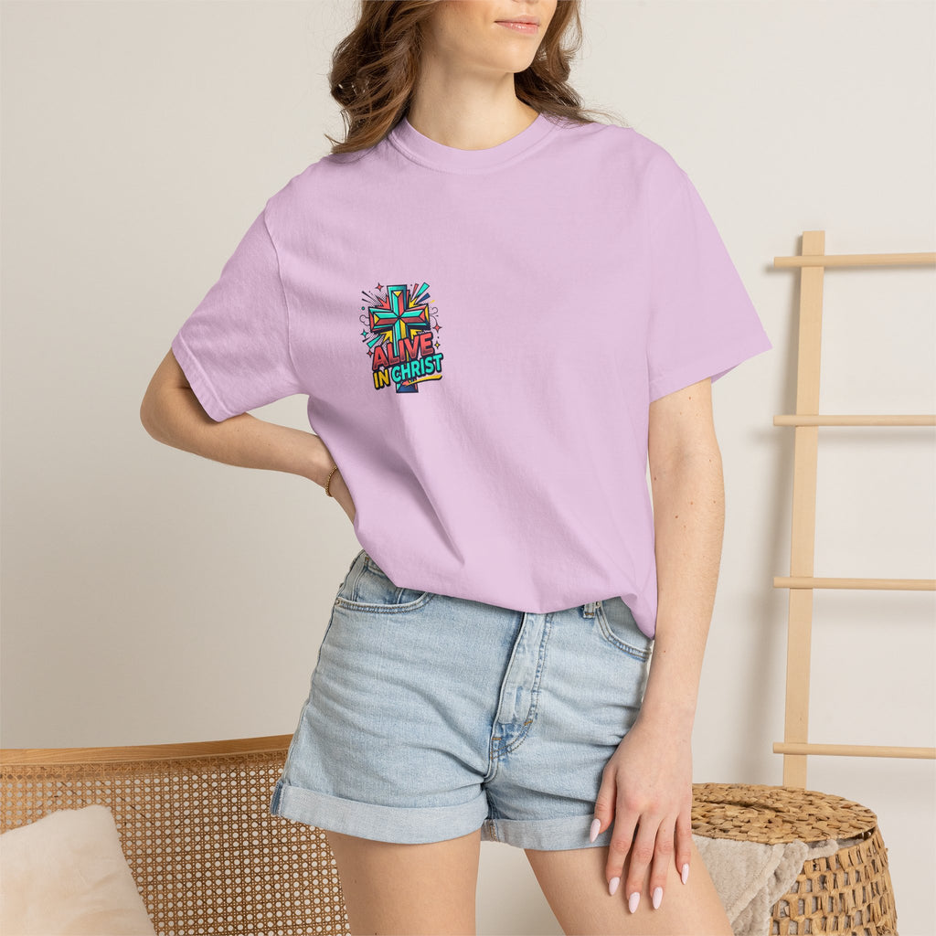 T-Shirt — "Alive in Christ" Colorful Cross Christian Tee