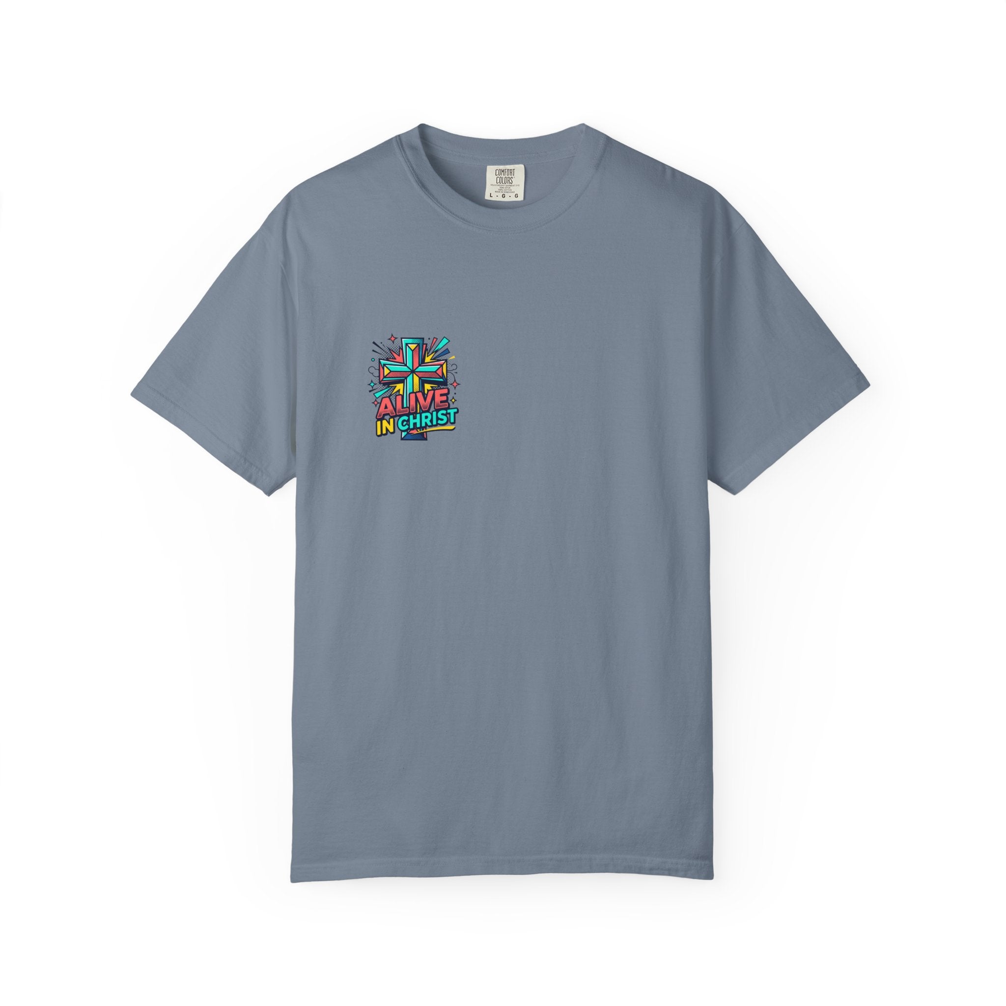 T-Shirt — "Alive in Christ" Colorful Cross Christian Tee