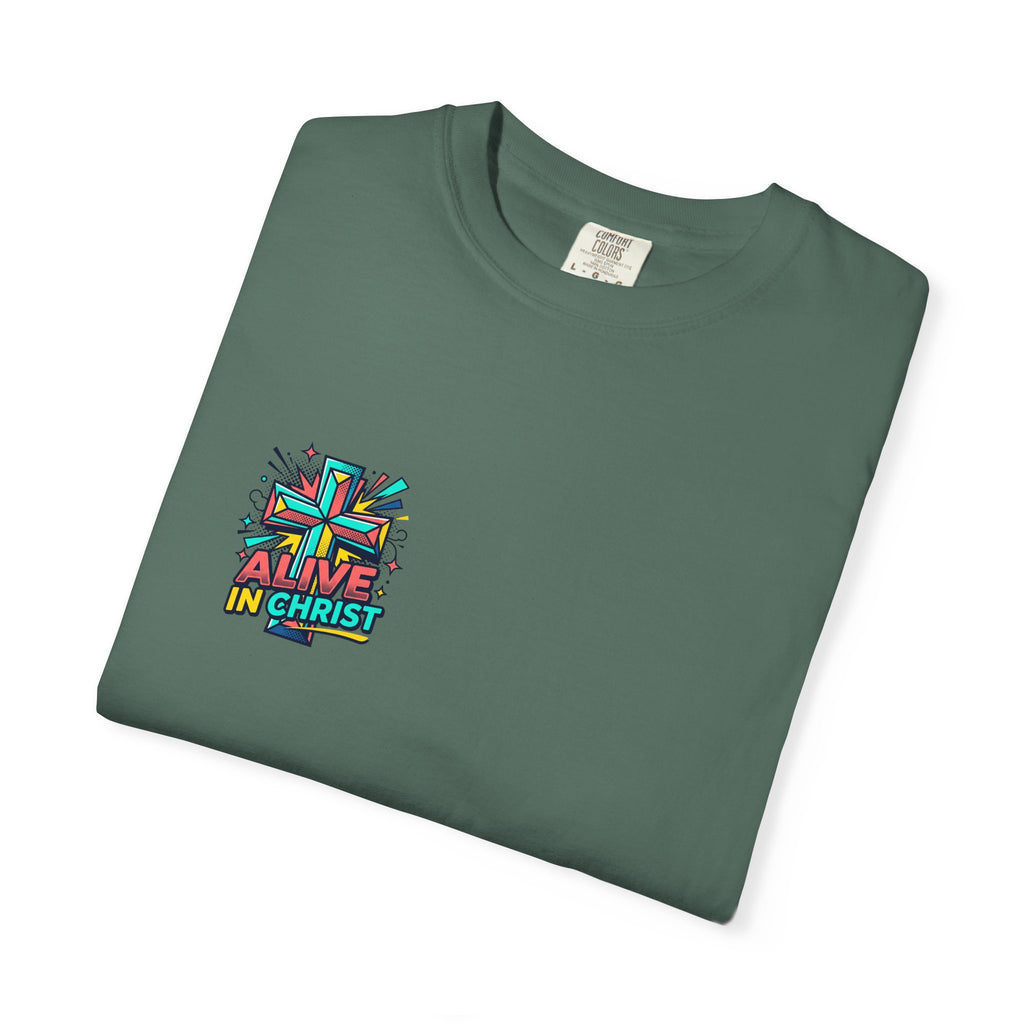T-Shirt — "Alive in Christ" Colorful Cross Christian Tee