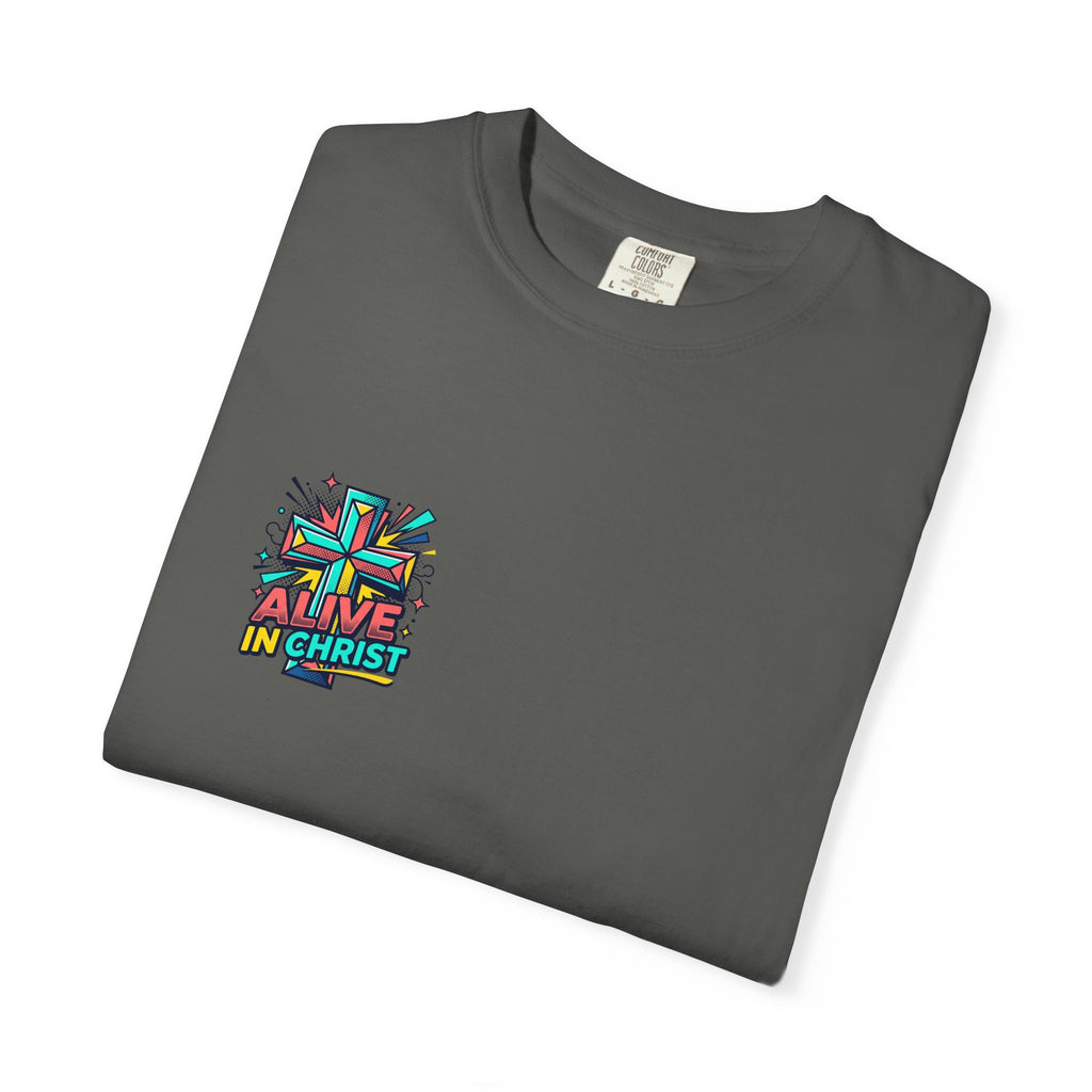 T-Shirt — "Alive in Christ" Colorful Cross Christian Tee