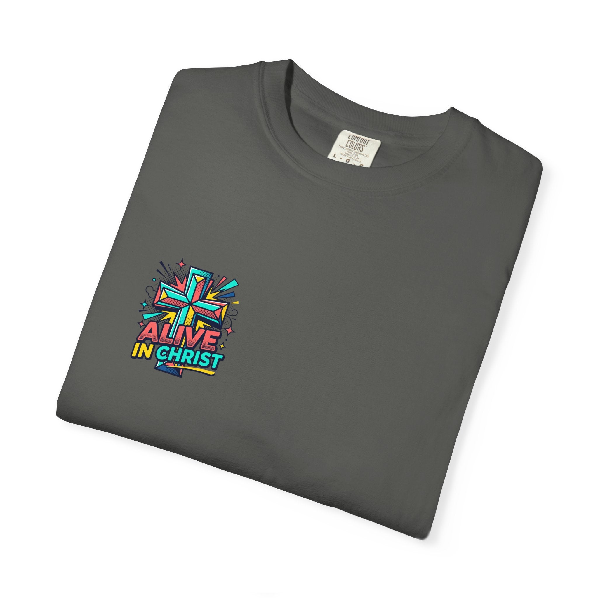 T-Shirt — "Alive in Christ" Colorful Cross Christian Tee