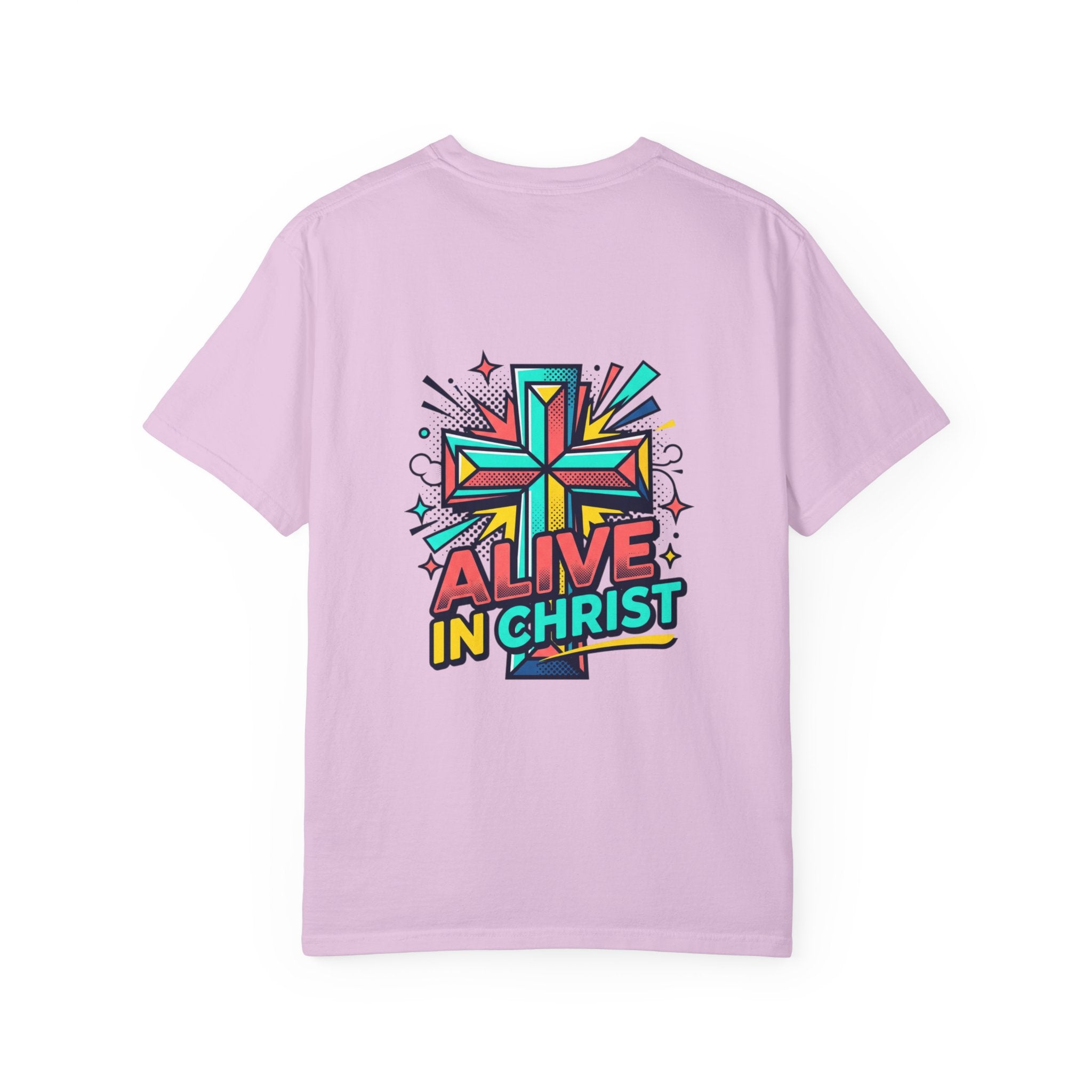 T-Shirt — "Alive in Christ" Colorful Cross Christian Tee