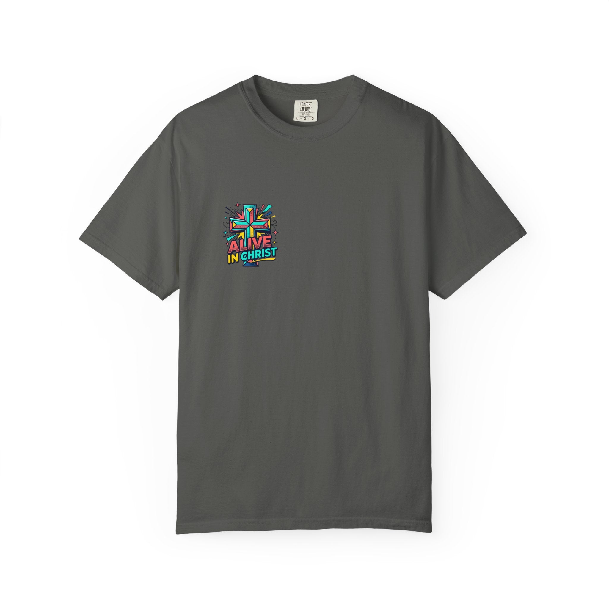T-Shirt — "Alive in Christ" Colorful Cross Christian Tee