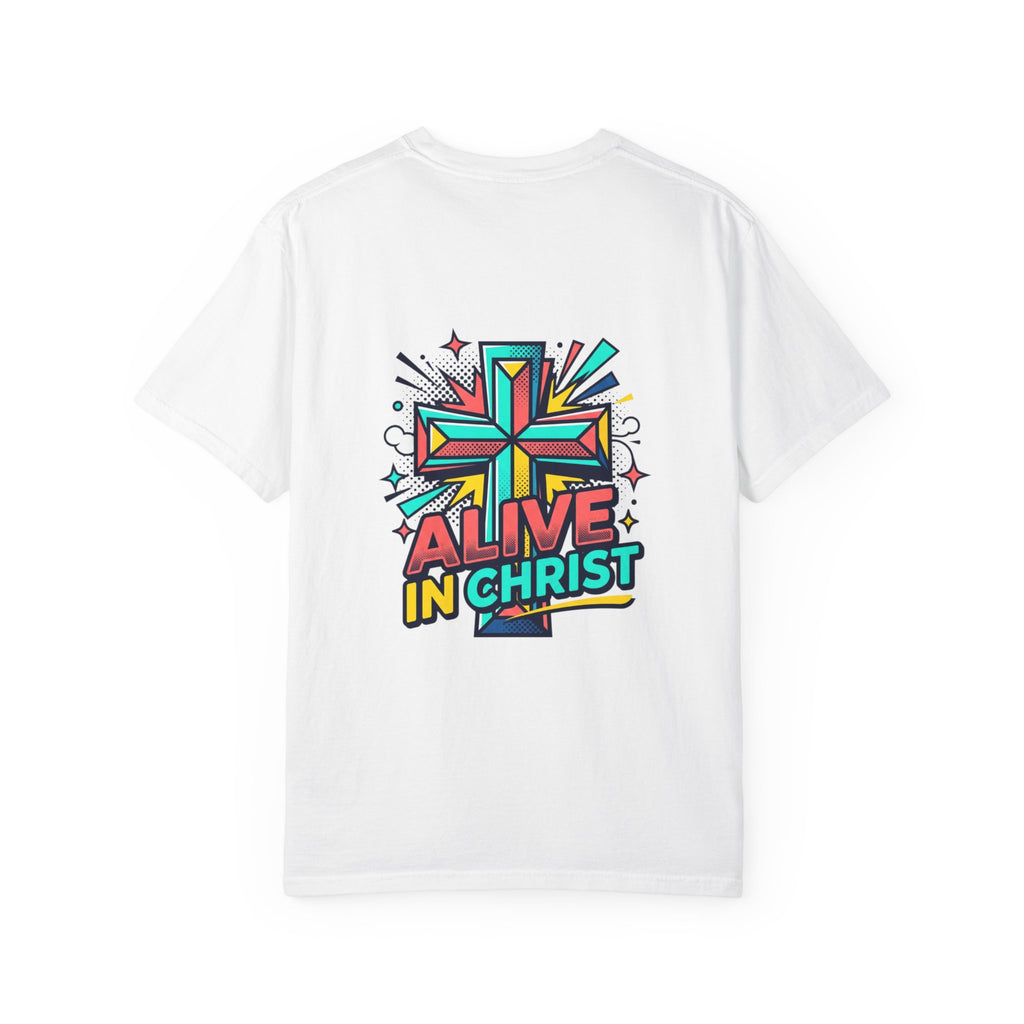 T-Shirt — "Alive in Christ" Colorful Cross Christian Tee