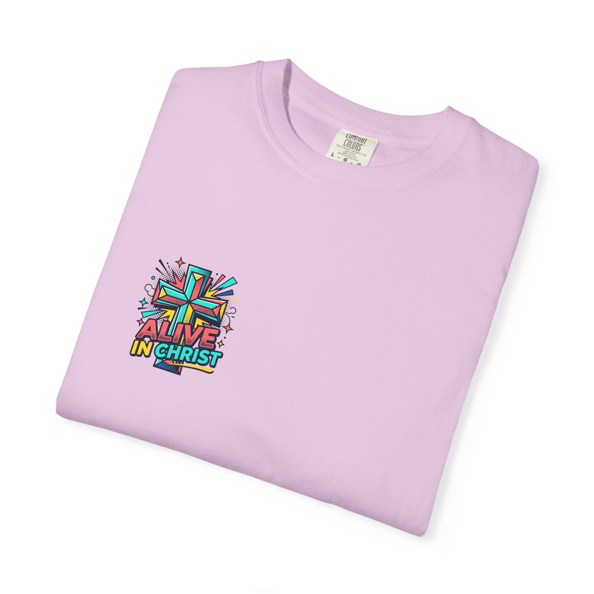 T-Shirt — "Alive in Christ" Colorful Cross Christian Tee